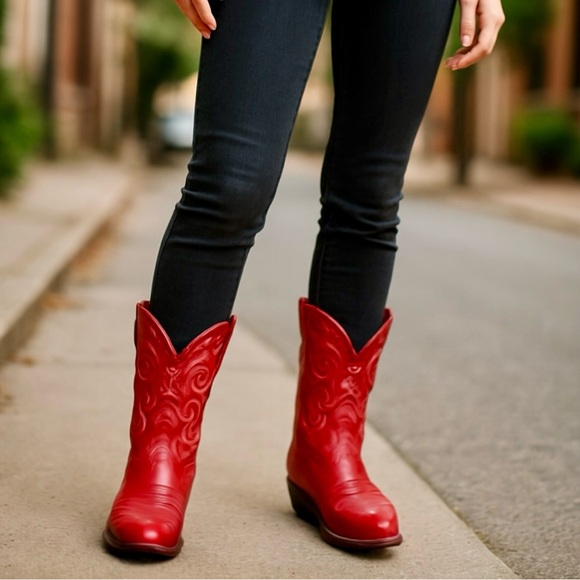 (Vintage) Lucchese 1883 Red Leather Western Cowgirl Boot - Picture 2 of 10